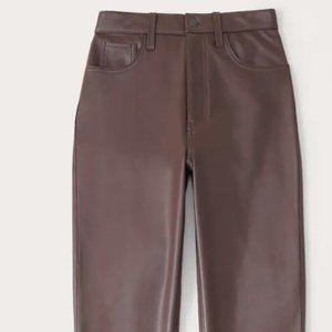 Abercrombie Curve Love Vegan Leather 90s Straight Pants - Dark Brown